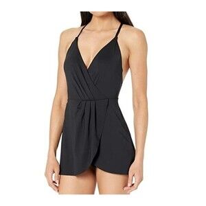 Anne Cole Live in Color Surplice Maillot Skirted Swim Dress Black Size 14 New